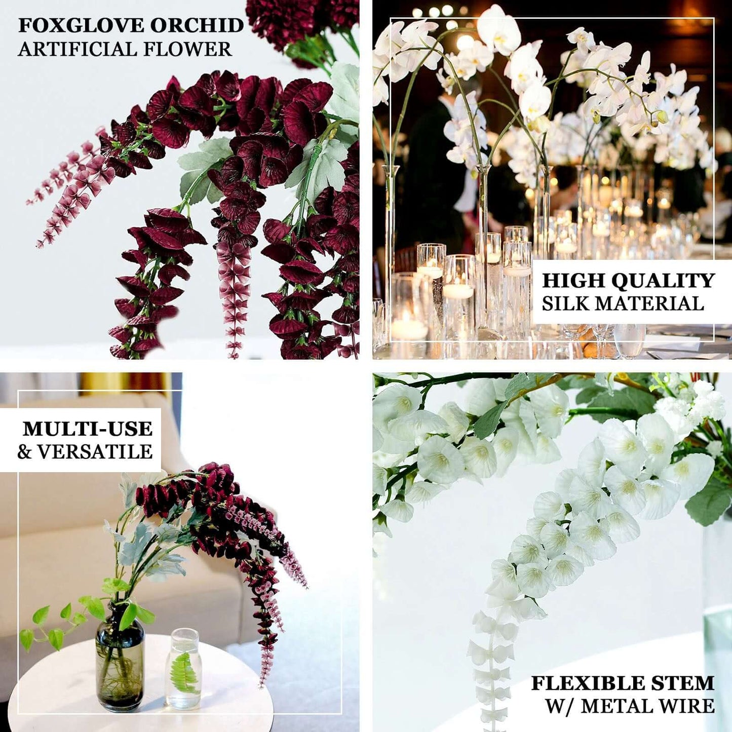 2 Bushes Lavender Lilac Artificial Foxglove Orchid Flower Bouquet Stem - Silk Flower Branch Spray 34"