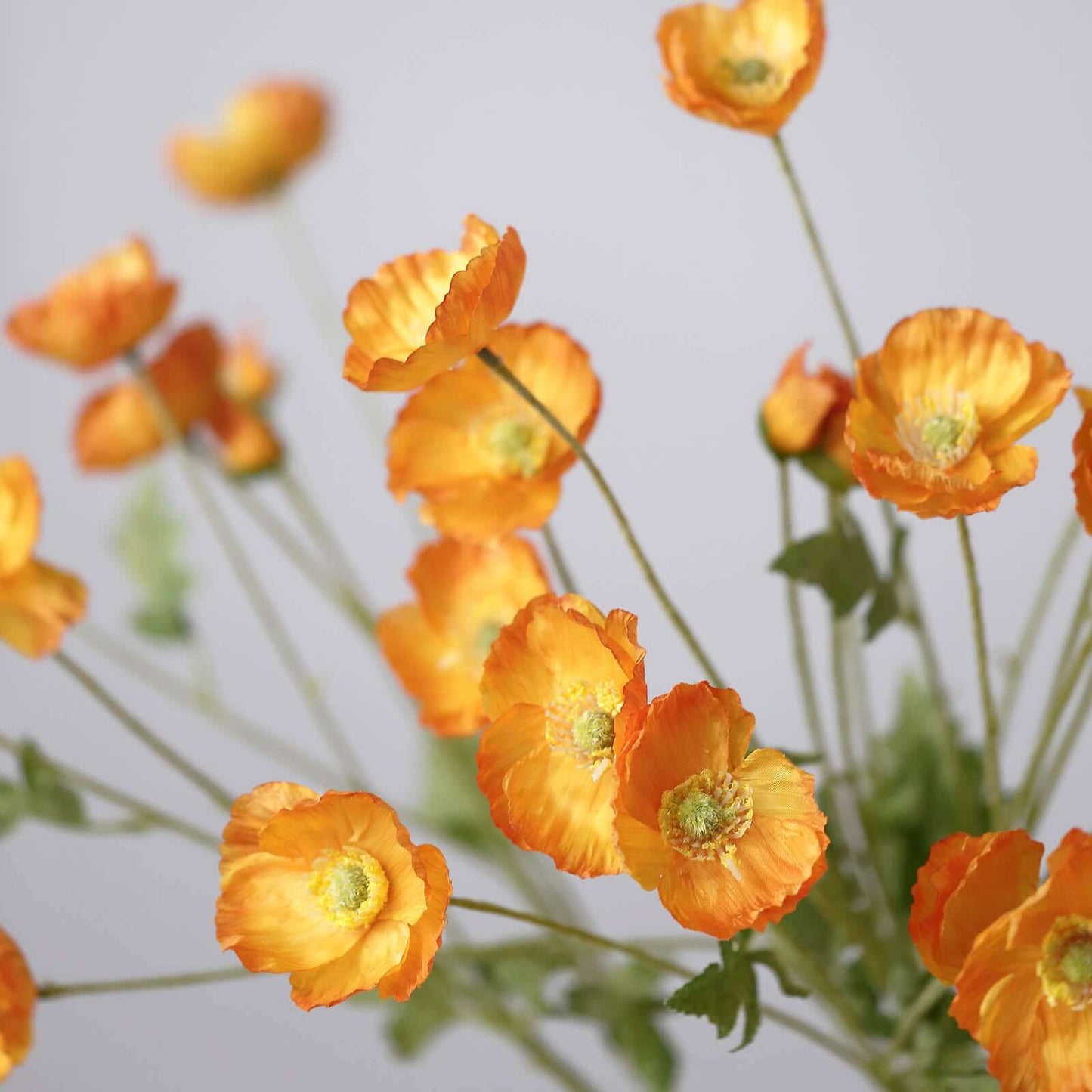 2 Stems Orange Artificial Silk Poppy Flower Bouquet Bushes 33"