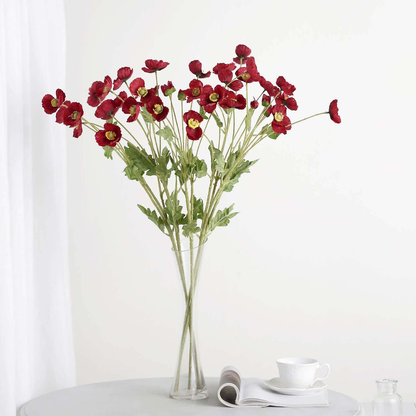 2 Stems Red Artificial Silk Poppy Flower Bouquet Bushes 33"